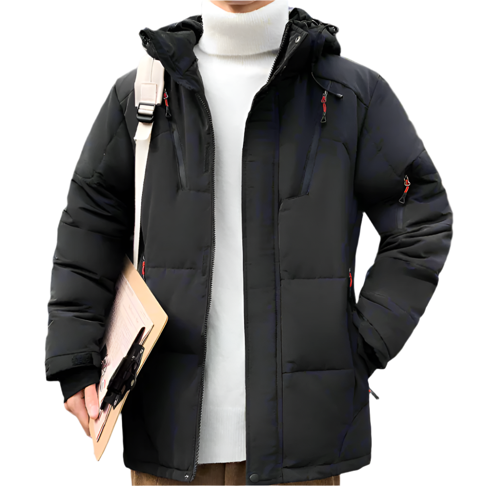 High Collar Men's Puffer Jacket with Detachable Hood