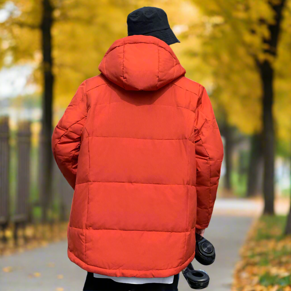 High Collar Men's Puffer Jacket with Detachable Hood