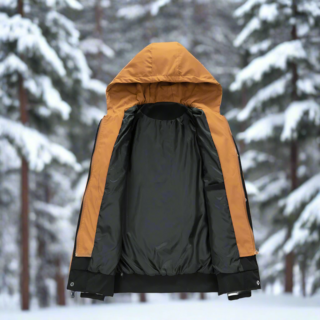 Layered Appearance Men's Baseball Jacket Featuring a Hood