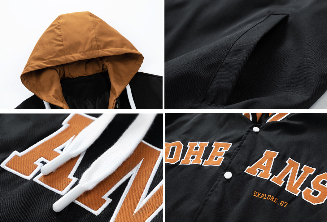 Layered Appearance Men's Baseball Jacket Featuring a Hood