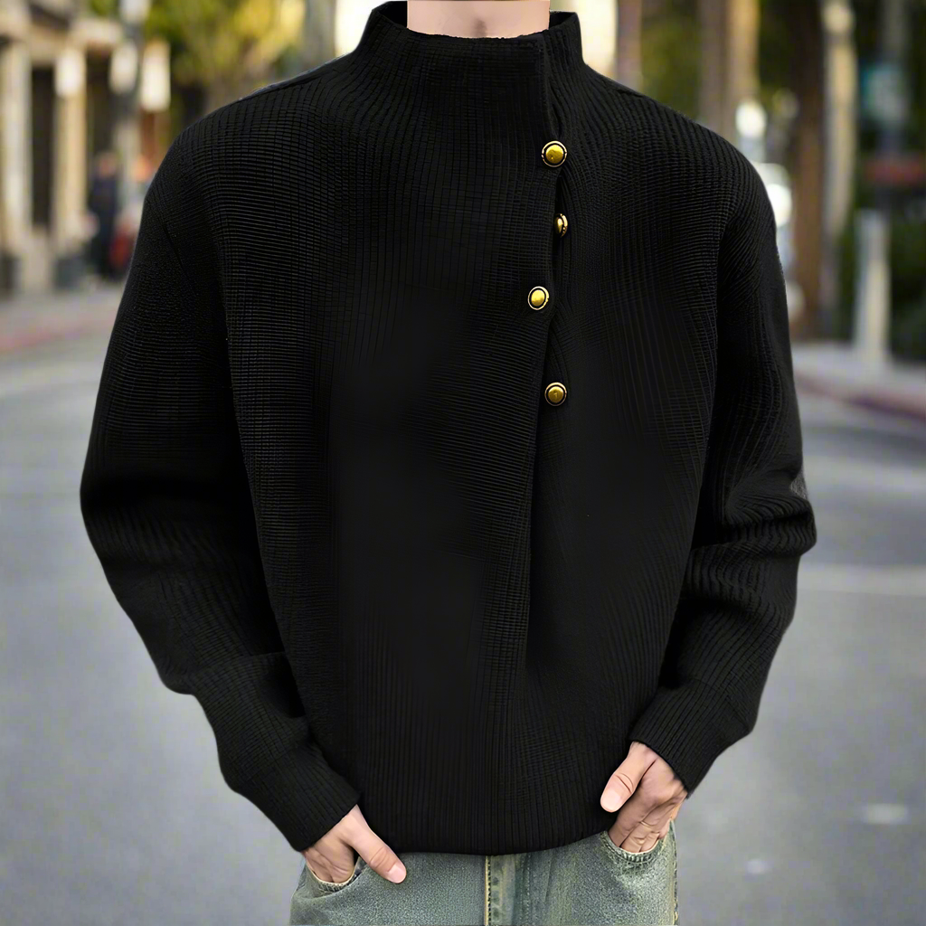 Buttoned Wrap Collar Sweater for Men with Stylish Details