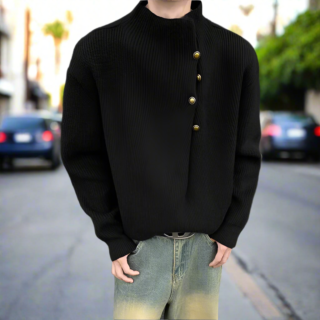 Buttoned Wrap Collar Sweater for Men with Stylish Details