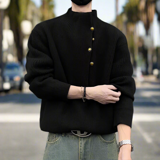 Buttoned Wrap Collar Sweater for Men with Stylish Details