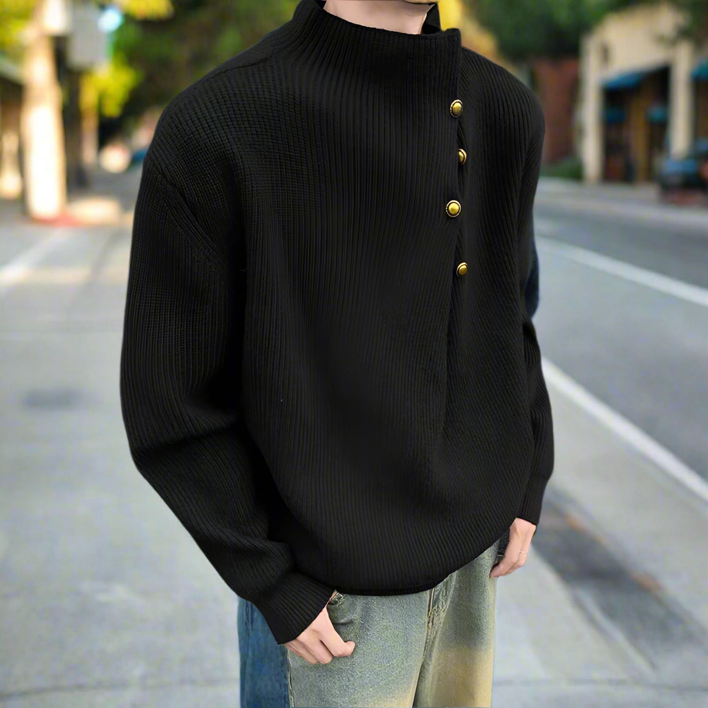 Buttoned Wrap Collar Sweater for Men with Stylish Details