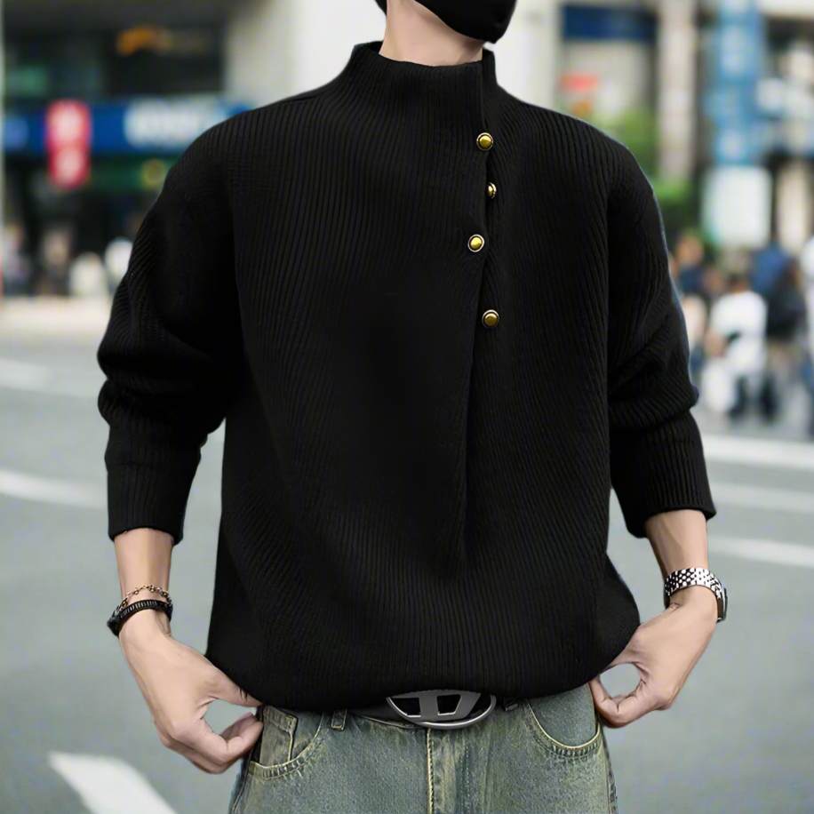 Buttoned Wrap Collar Sweater for Men with Stylish Details