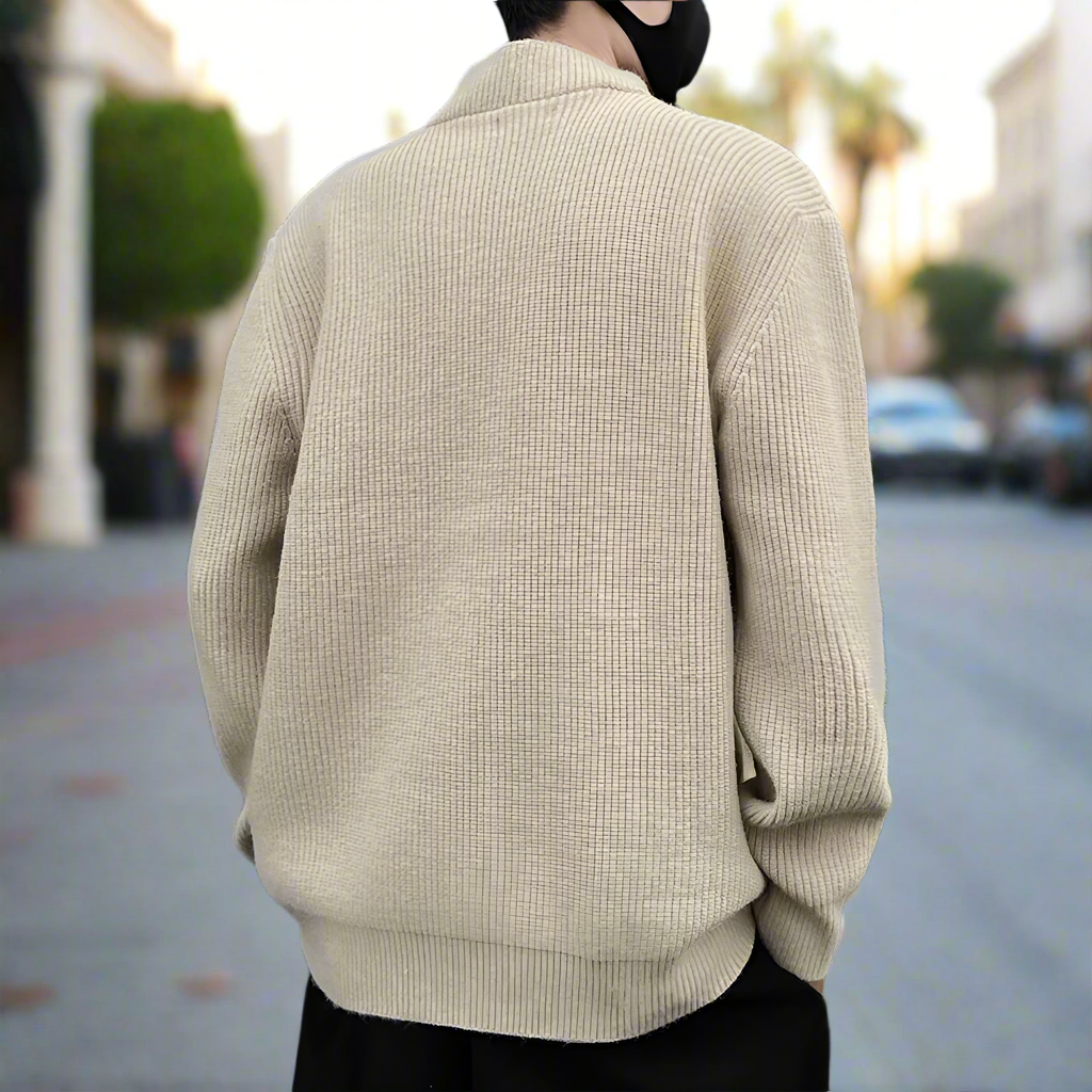Buttoned Wrap Collar Sweater for Men with Stylish Details