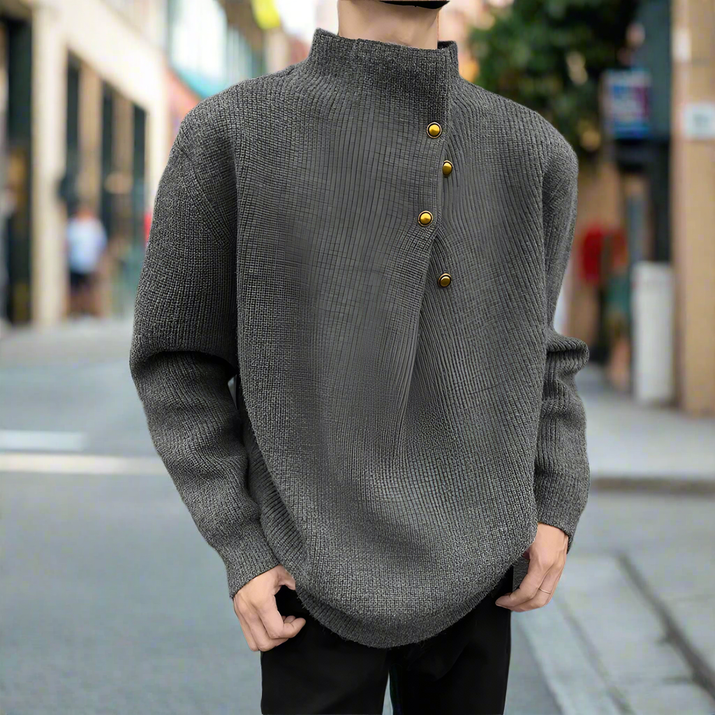Buttoned Wrap Collar Sweater for Men with Stylish Details