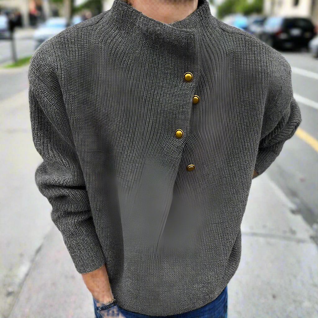 Buttoned Wrap Collar Sweater for Men with Stylish Details