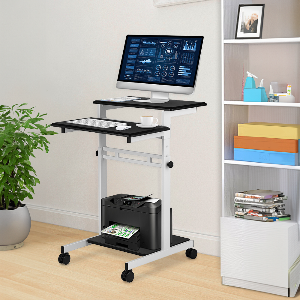 Lockable Wheeled 3-Tier Height-Adjustable Laptop Stand