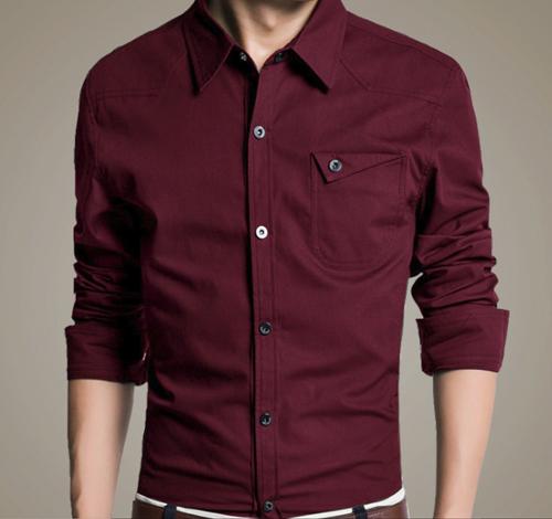 Classic White Long Sleeve Shirt with Flip Pocket and Button Front for Men