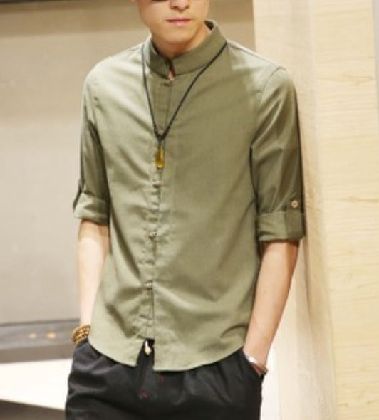 Quarter Sleeve Men's Shirt with Stand Collar: A Clear Definition of Style