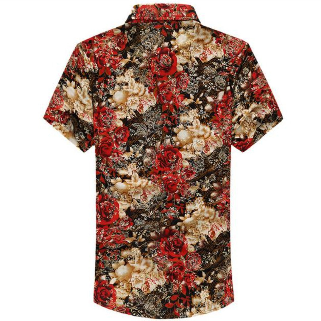 Red Floral Short Sleeve Shirt for Men