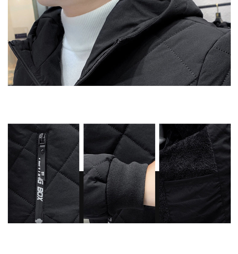 Quilted Hooded Jacket for Men with Zipper Closure