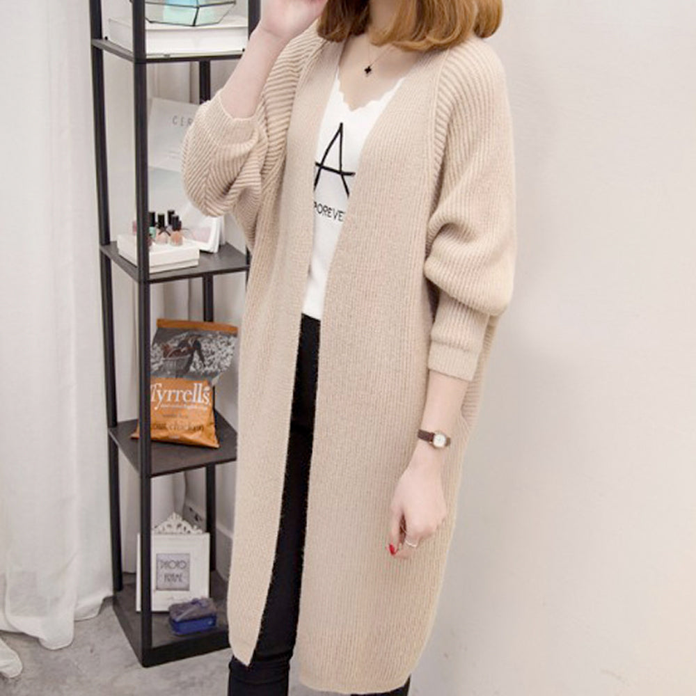Knitted Cardigan with Mid-Length and Open Front for Women