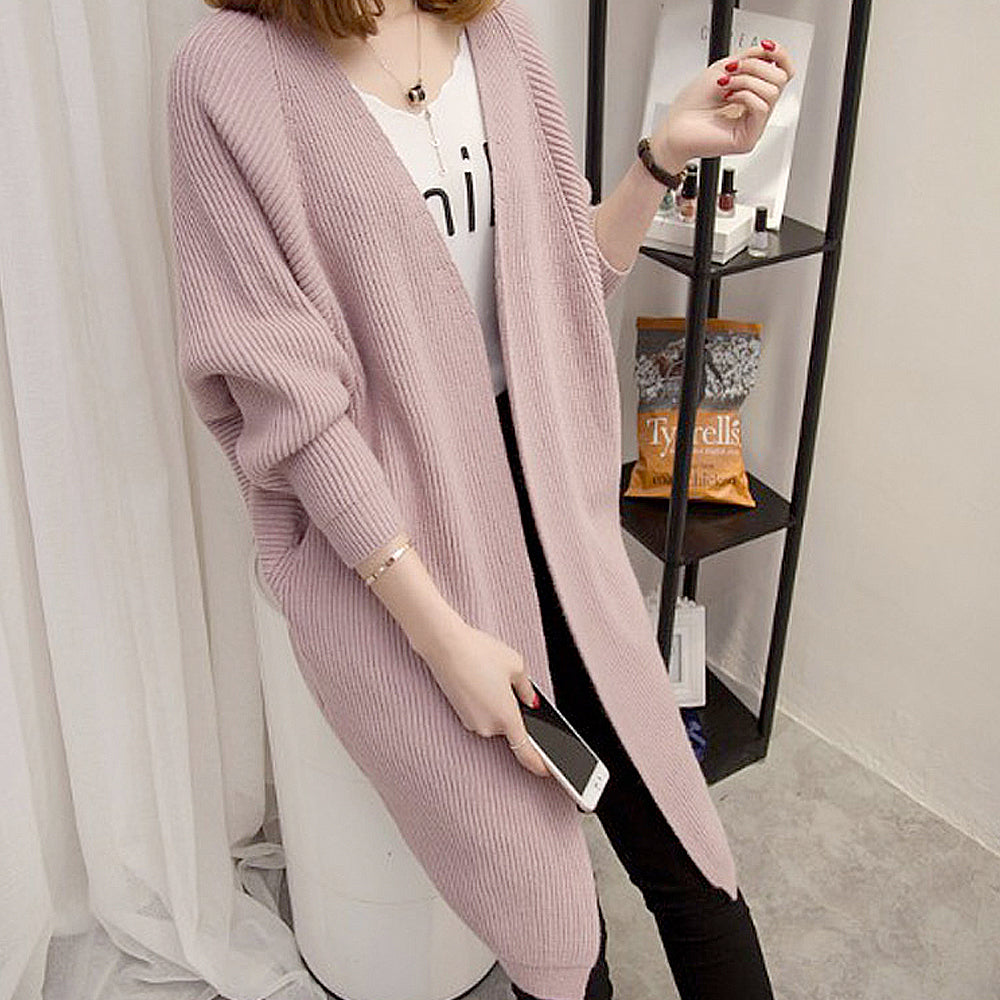 Knitted Cardigan with Mid-Length and Open Front for Women