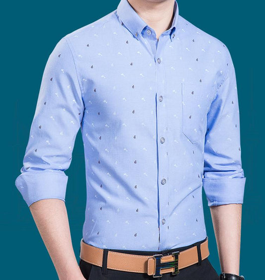 Blue Long Sleeve Slim-Fit Men's Shirt