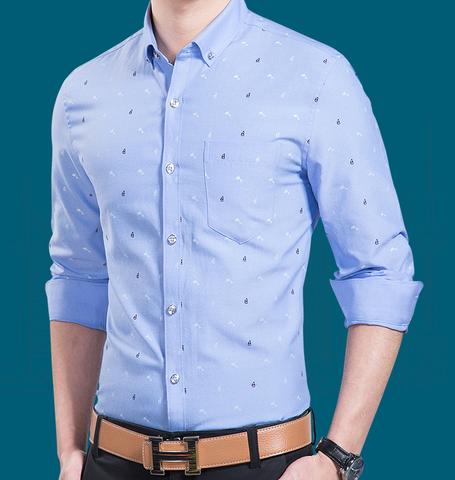Blue Long Sleeve Slim-Fit Men's Shirt