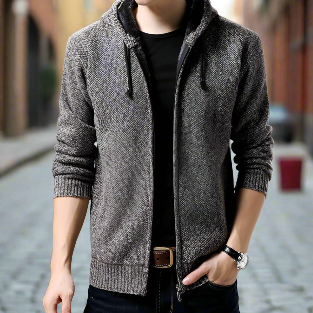 Red Wine Men's Zippered Hooded Jacket