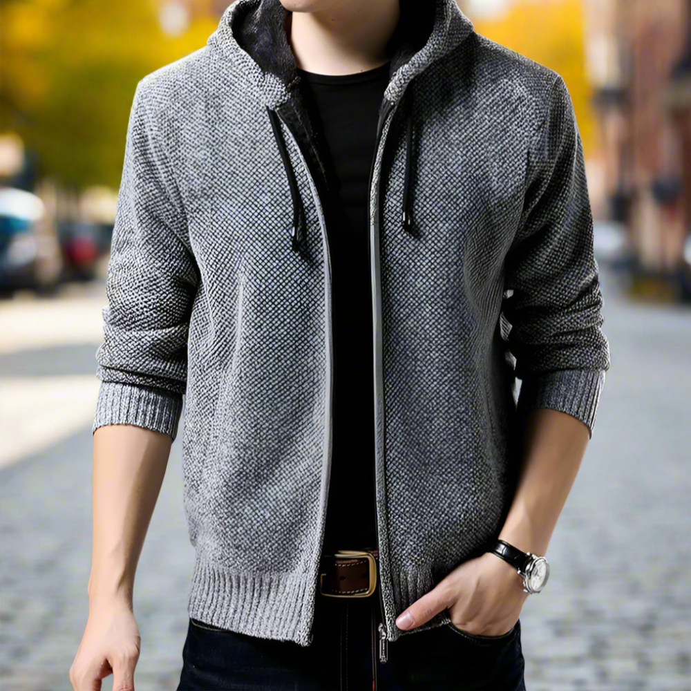 Gray Hooded Zip Jacket for Men