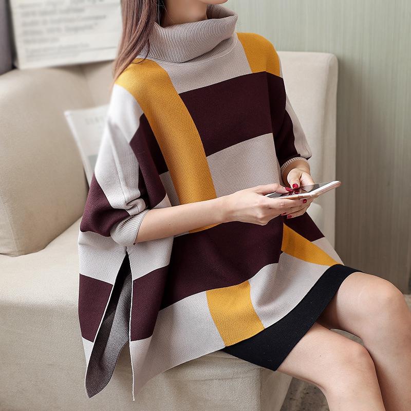 Red Striped Women's Checkered Sweater Cape