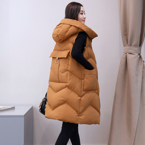 Long Quilted Women's Vest with Hood
