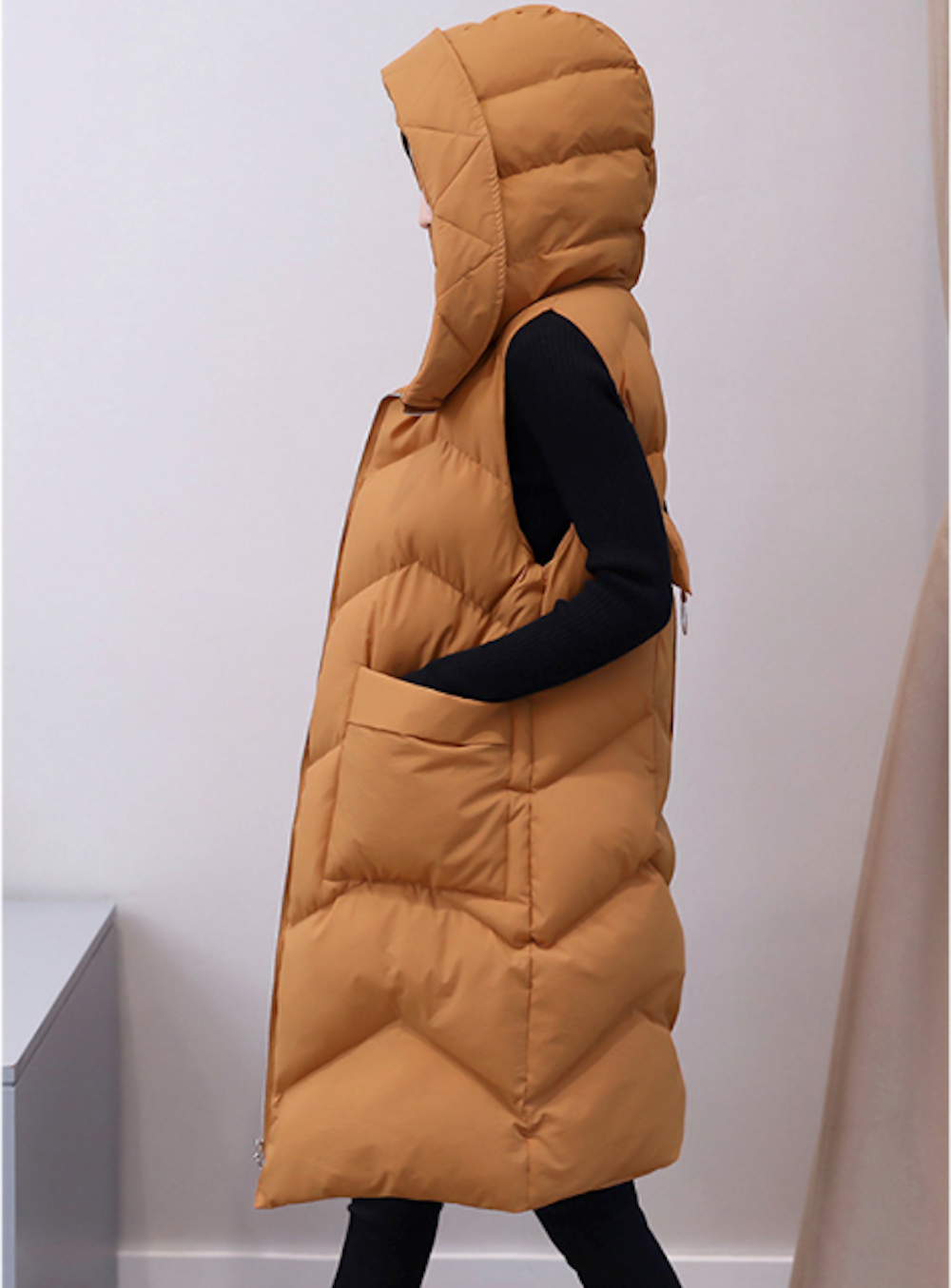 Long Quilted Women's Vest with Hood