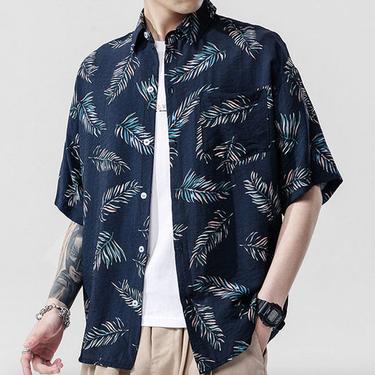 Oversized Navy Floral Hawaiian Shirt for Men