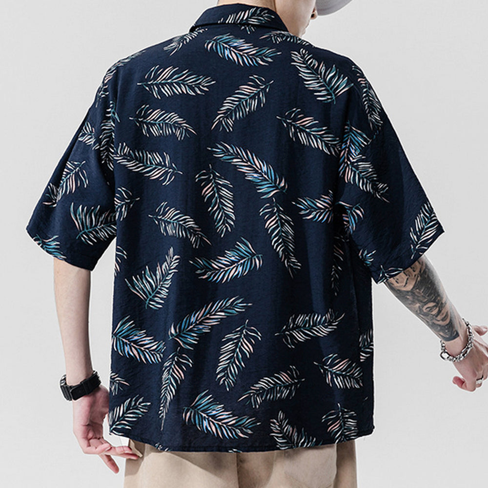 Oversized Navy Floral Hawaiian Shirt for Men