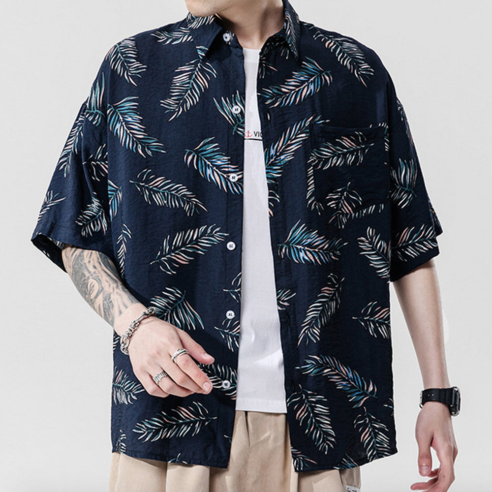 Oversized Navy Floral Hawaiian Shirt for Men