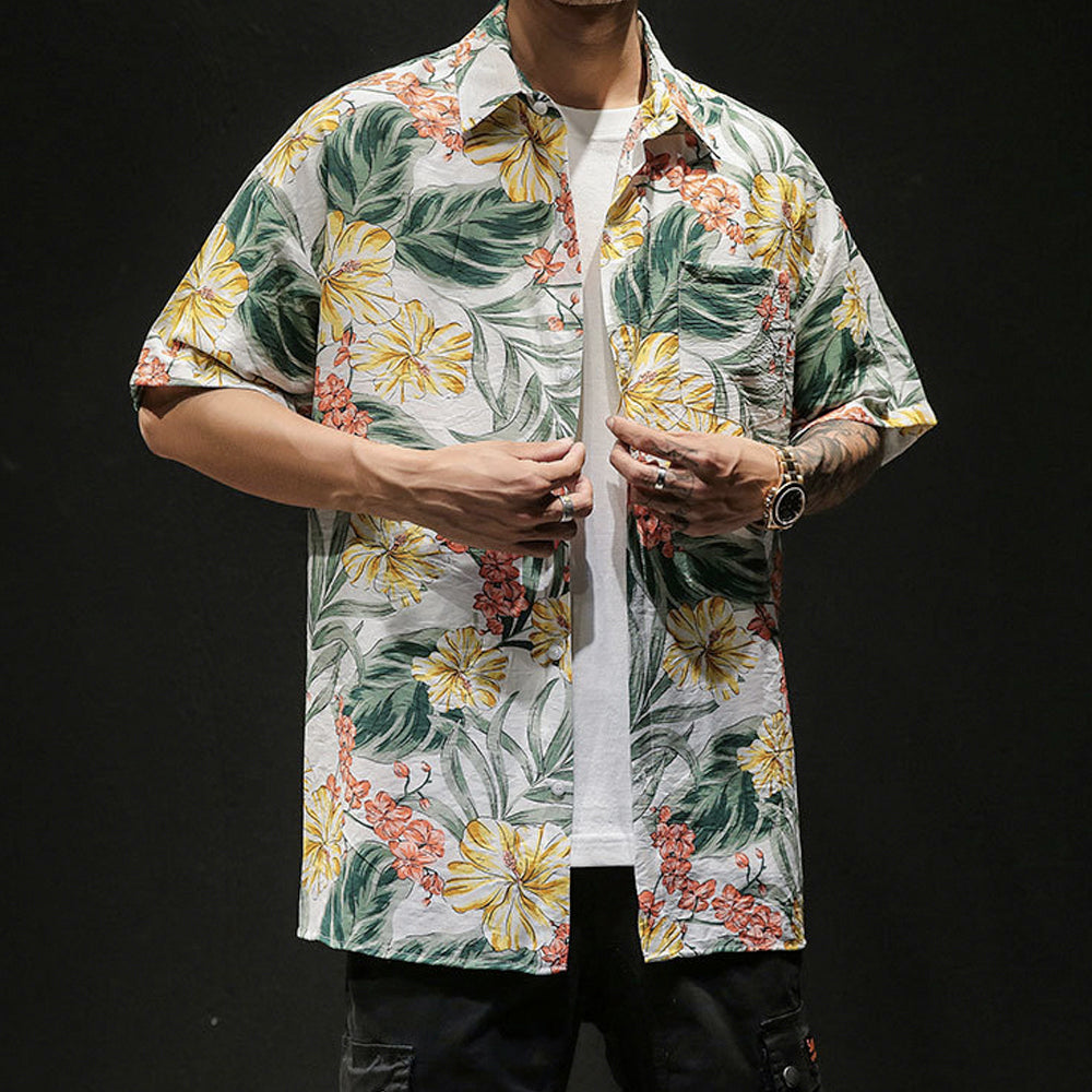 Oversized Hawaiian Print Men's Short Sleeve Shirt for a Tropical Vibe