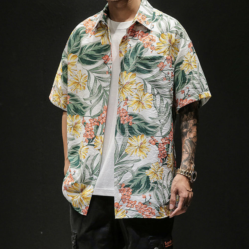 Oversized Hawaiian Print Men's Short Sleeve Shirt for a Tropical Vibe