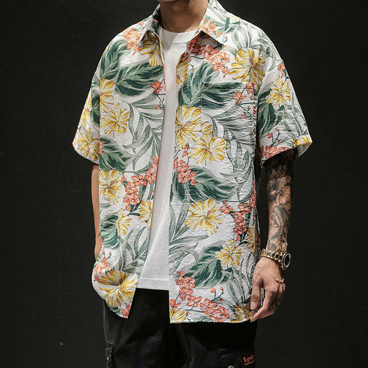 Oversized Hawaiian Print Men's Short Sleeve Shirt for a Tropical Vibe