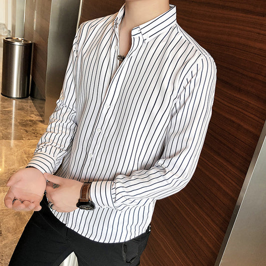 Slim Fit Vertical Stripe Button Down Shirt for Men