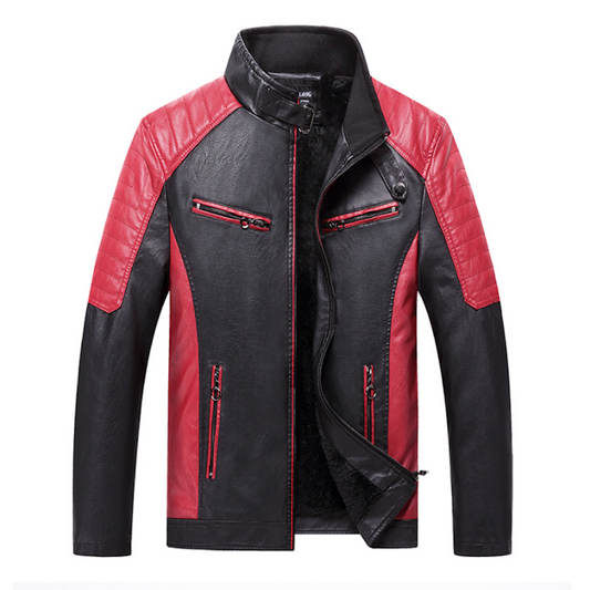 Two-Toned Faux Leather Motorcycle Jacket for Men