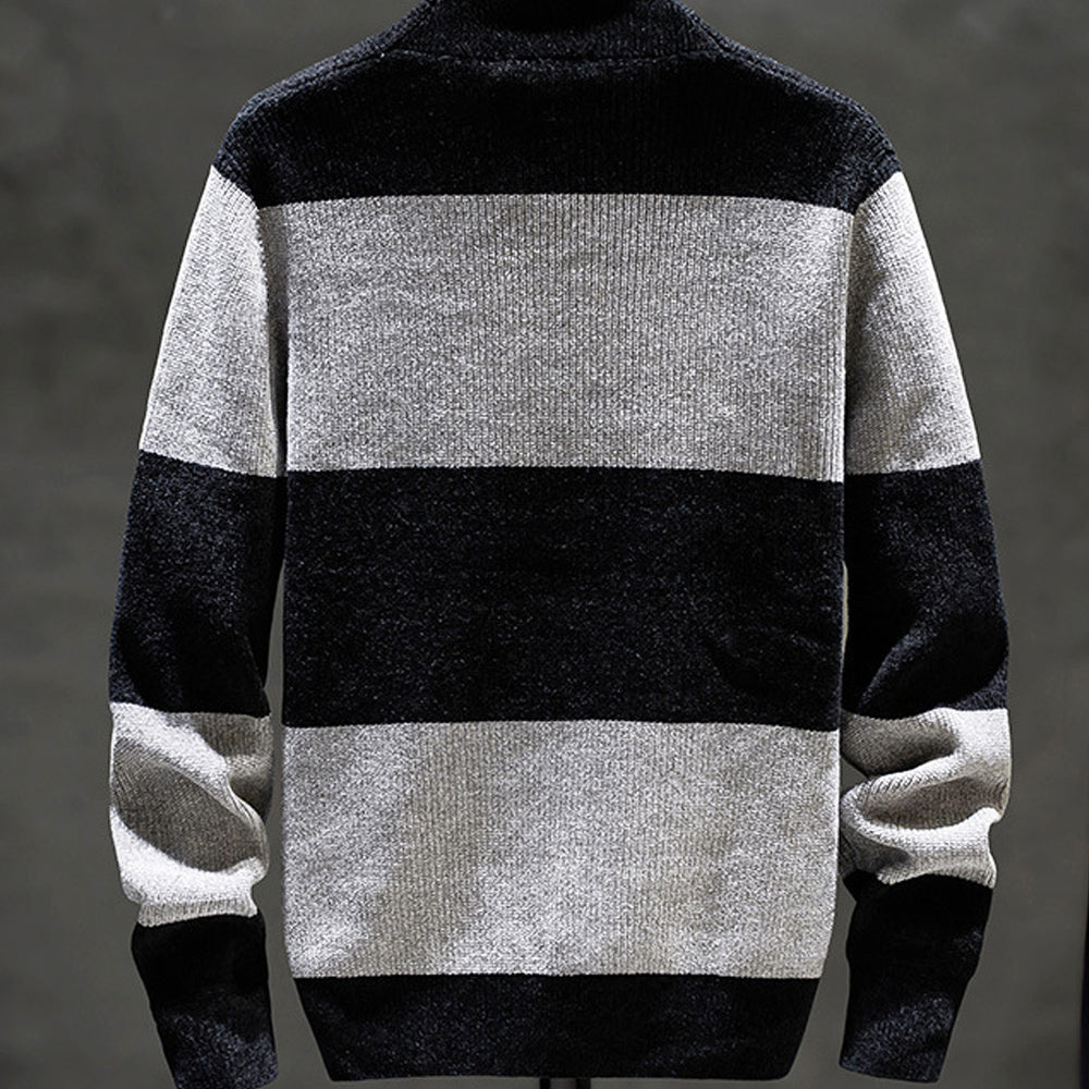 Horizontal Striped Men's Open-Front Cardigan
