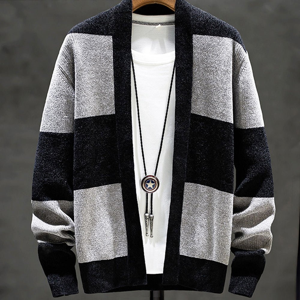 Horizontal Striped Men's Open-Front Cardigan