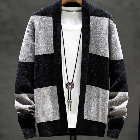 Horizontal Striped Men's Open-Front Cardigan