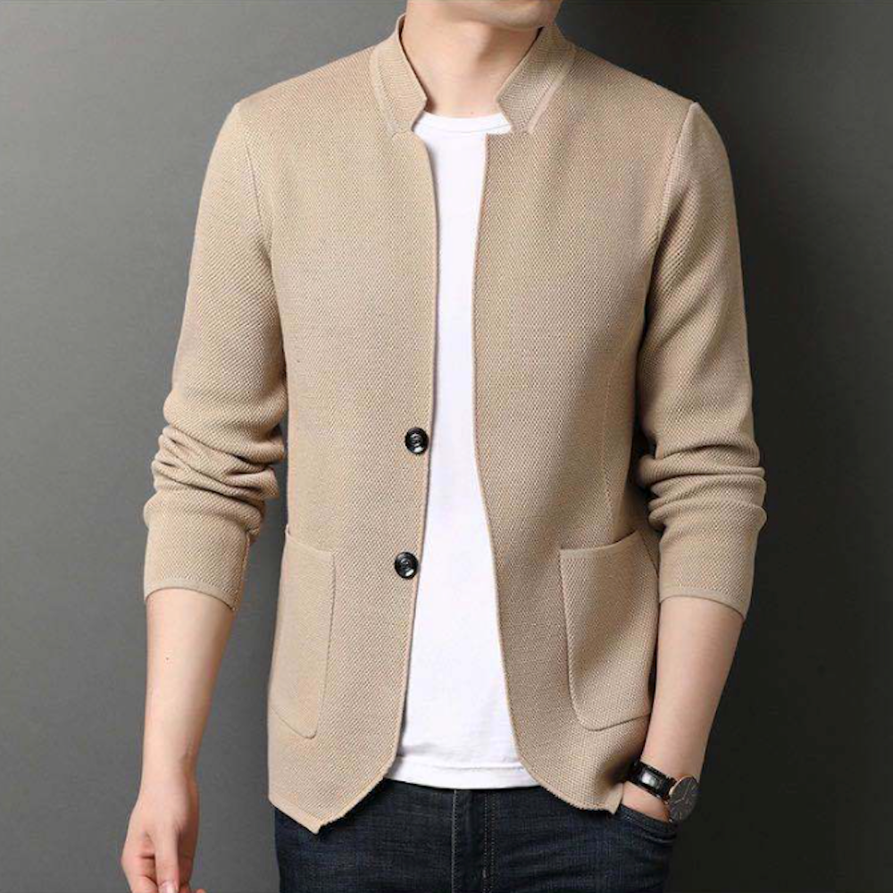 Knit Blazer Cardigan for Men with a Stylish Stand Collar