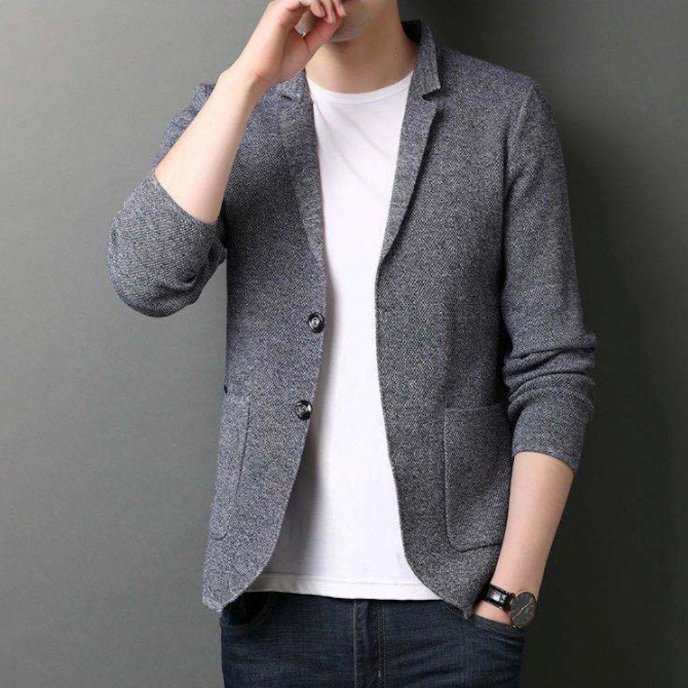 Knit Blazer Cardigan for Men with a Stylish Stand Collar