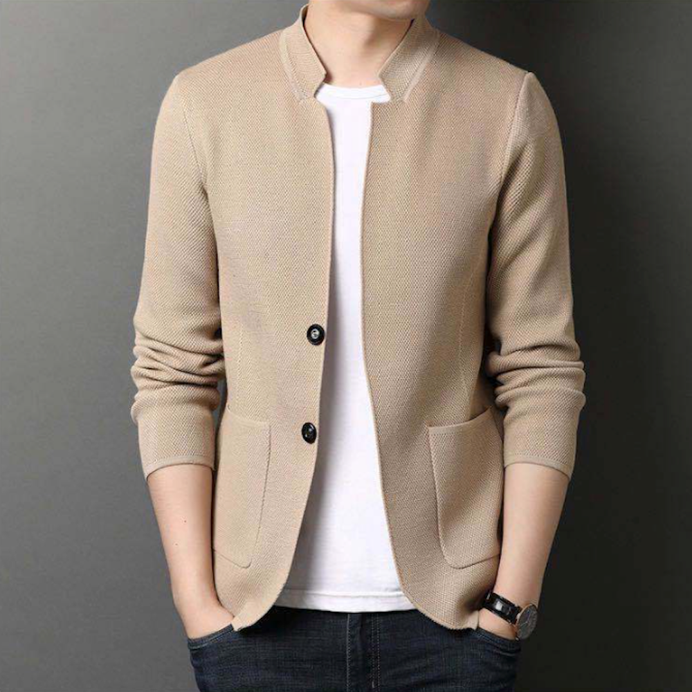 Knit Blazer Cardigan for Men with a Stylish Stand Collar