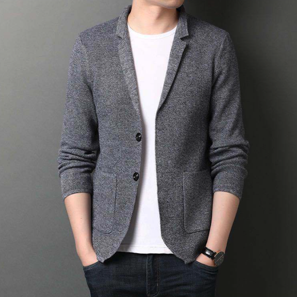 Knit Blazer Cardigan for Men with a Stylish Stand Collar