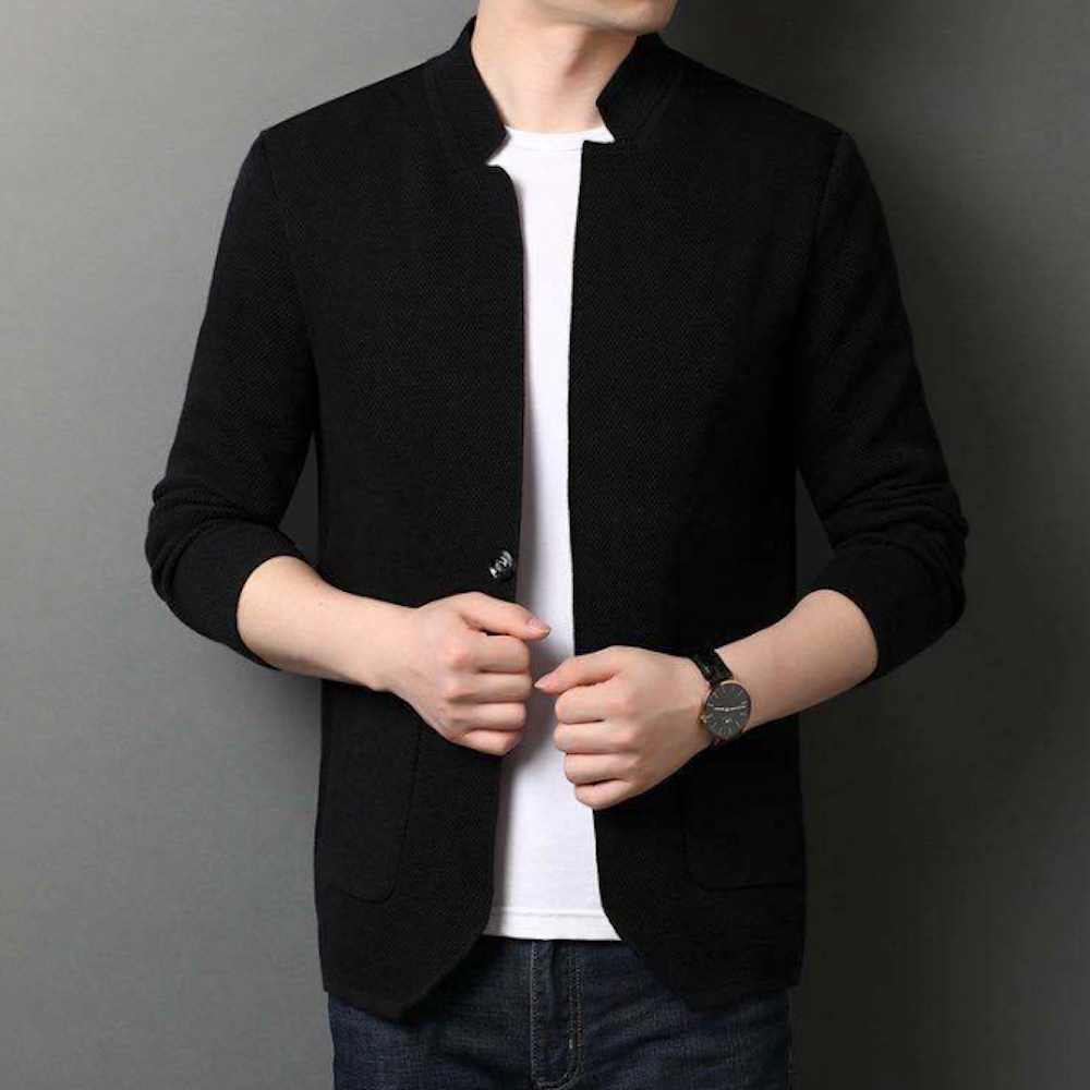 Knit Blazer Cardigan for Men with a Stylish Stand Collar