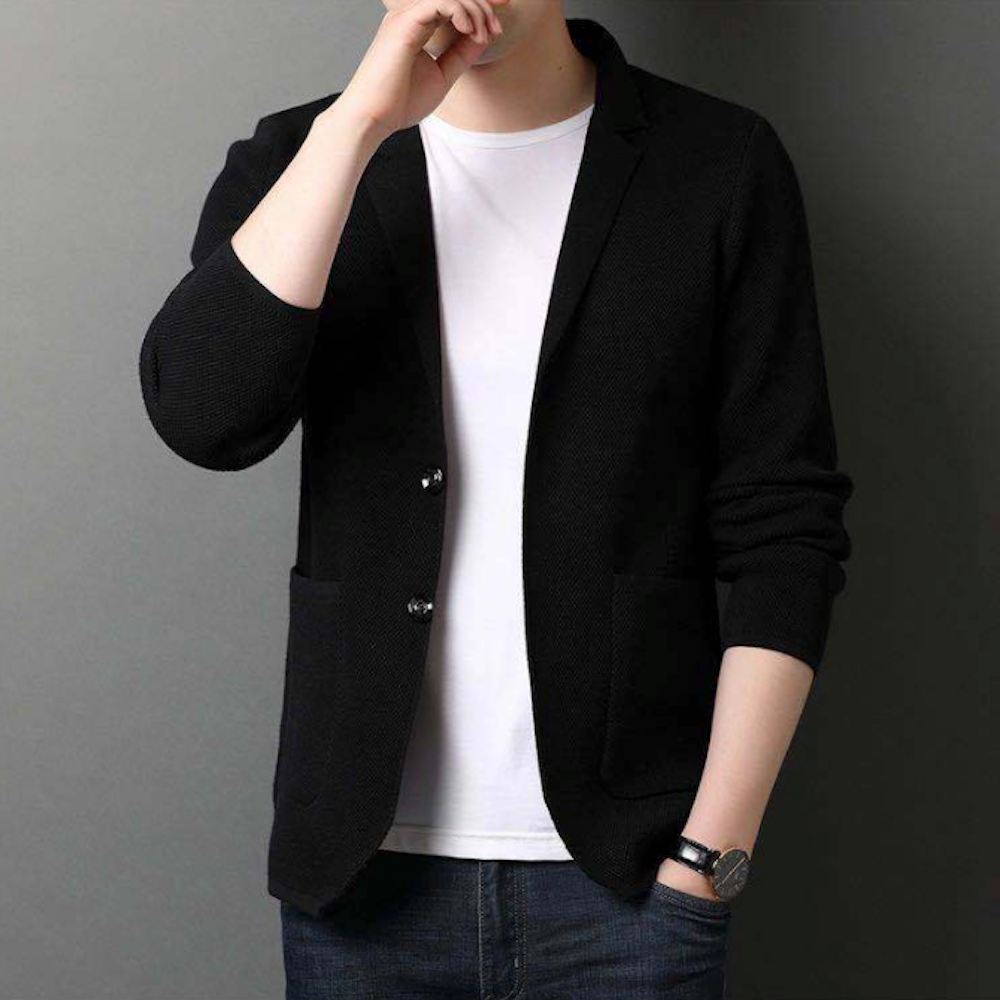 Knit Blazer Cardigan for Men with a Stylish Stand Collar