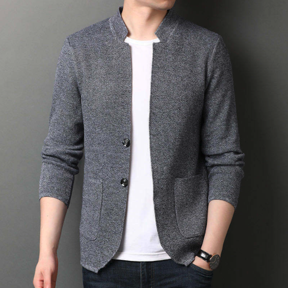 Knit Blazer Cardigan for Men with a Stylish Stand Collar