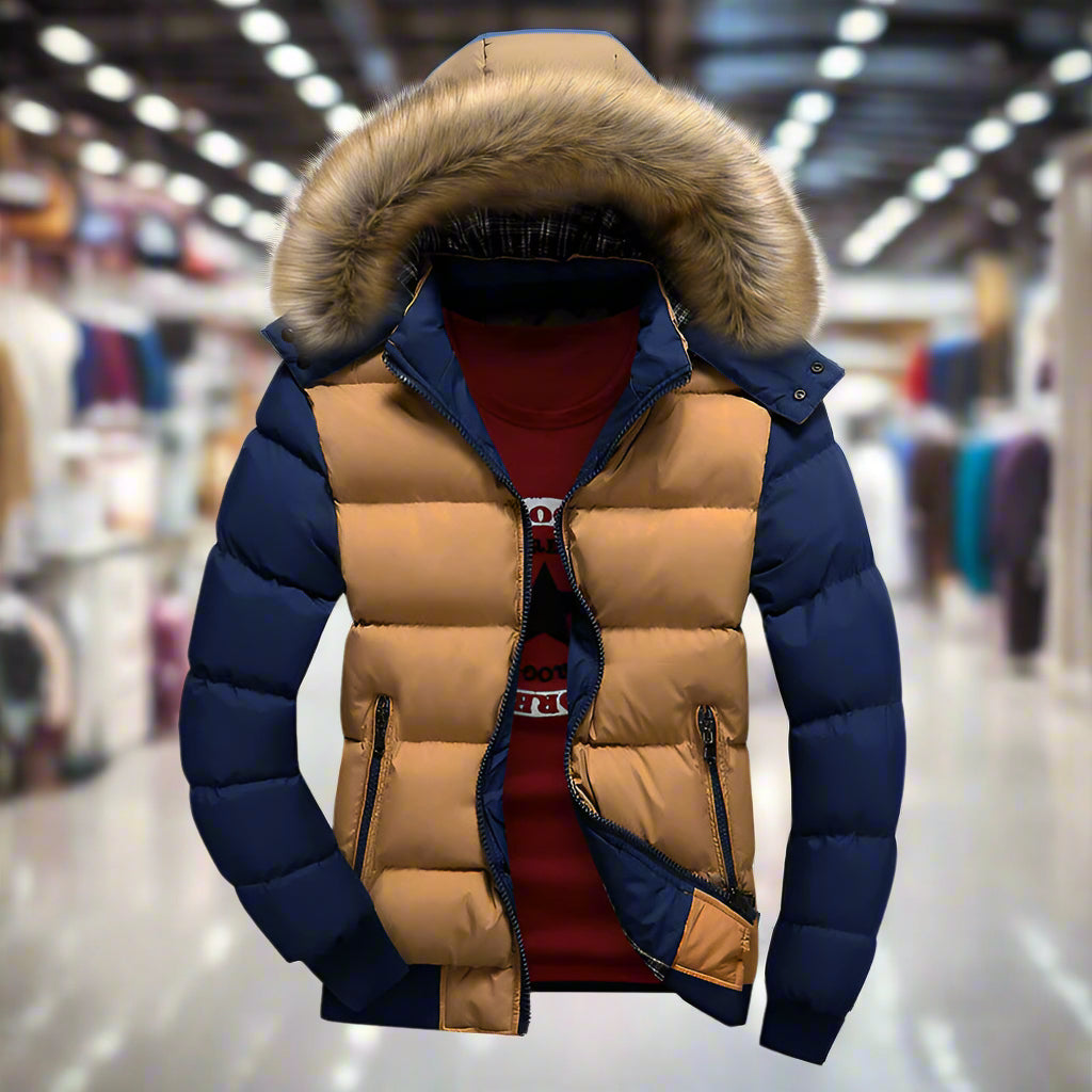 Removable Hooded Men's Two-Toned Quilted Jacket