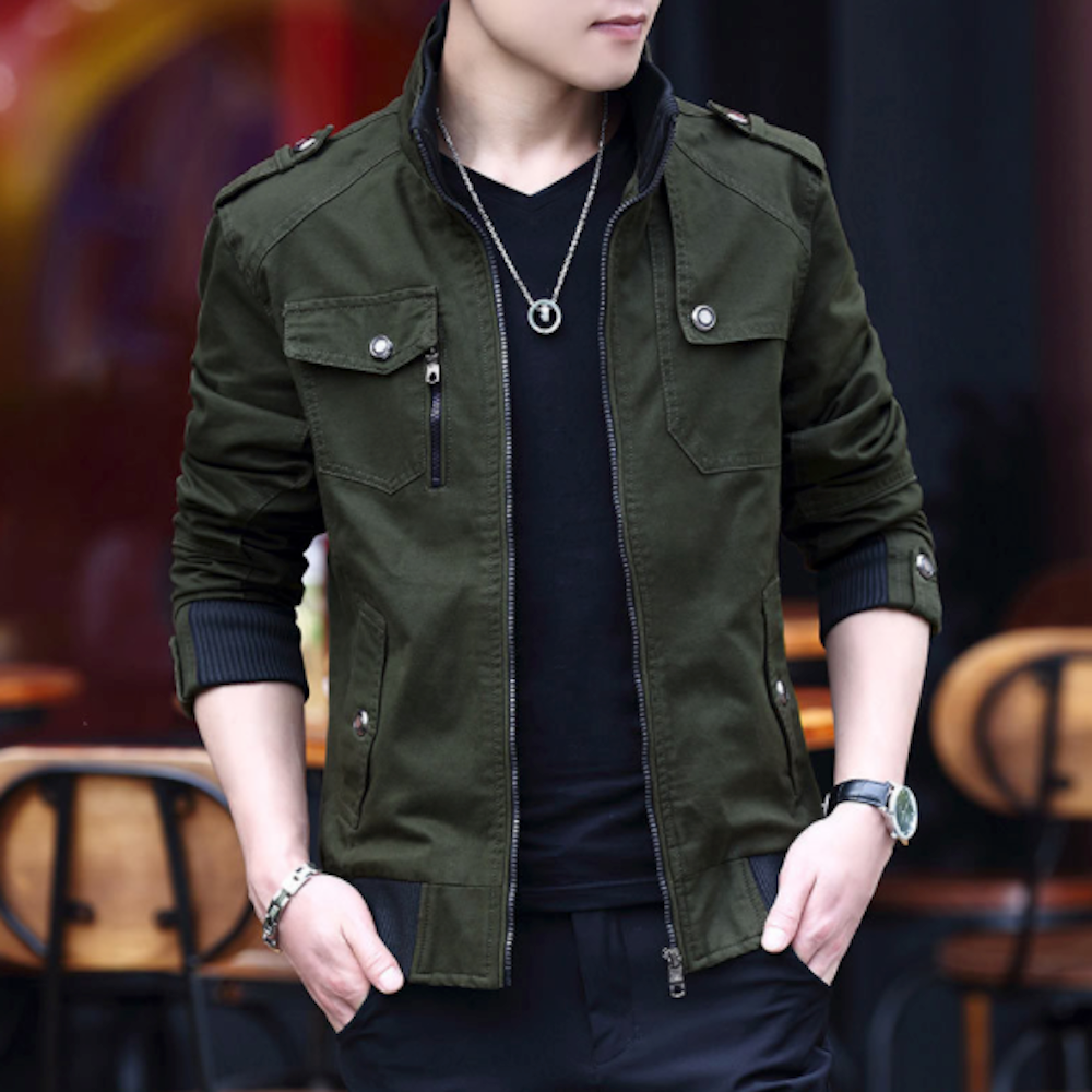 Faux Fur-Lined Military-Inspired Men's Jacket