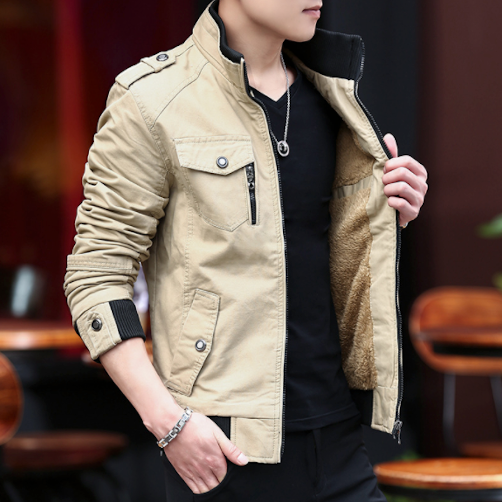 Faux Fur-Lined Military-Inspired Men's Jacket