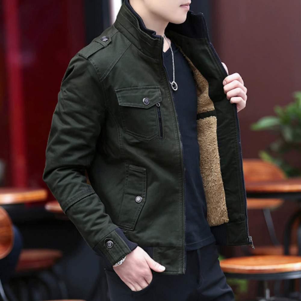 Faux Fur-Lined Military-Inspired Men's Jacket