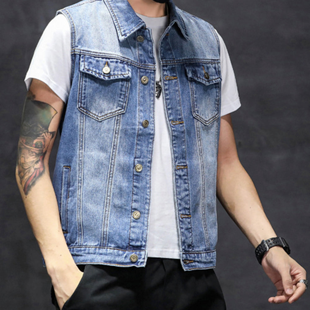 Faded Denim Men's Buttoned Vest