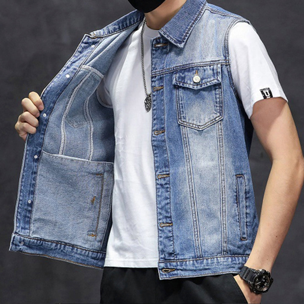 Faded Denim Men's Buttoned Vest
